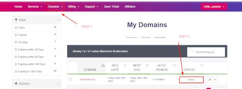 Change your domain nameservers from oNohosting