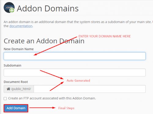 Add another domain in cPanel